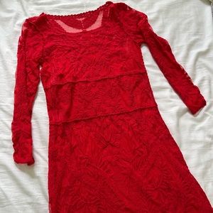 Red Express Sheer 3/4 Sleeve Dress XS